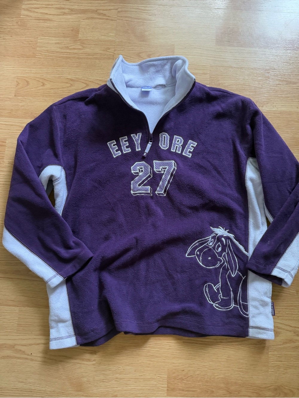 VTG Disney Store Eeyore Varsity Quarter Zip Fleece Pullover Purple Women’s L